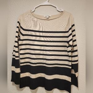 Womens Black and Cream Striped Top Size Large